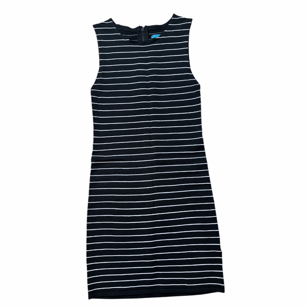 Alice + Olivia Black and White Striped Sleeveless Dress